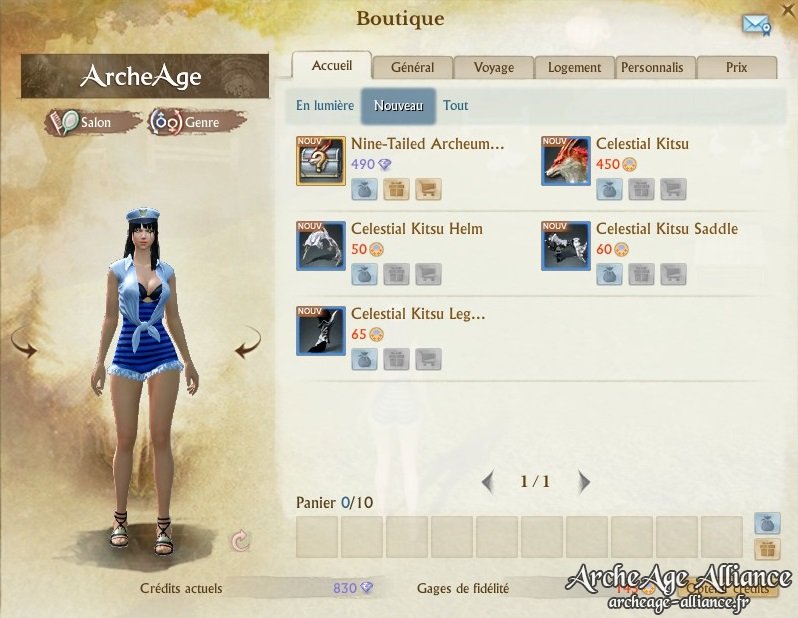 Kitsu et armure de Kitsu sur la boutique ArcheAge