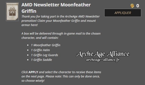 Pack gratuit AMD Newsletter Moonfeather Griffin